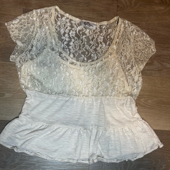 Self Esteem Cream Lace Babydoll Top Size M Y2K Peplum - Picture 6 of 8